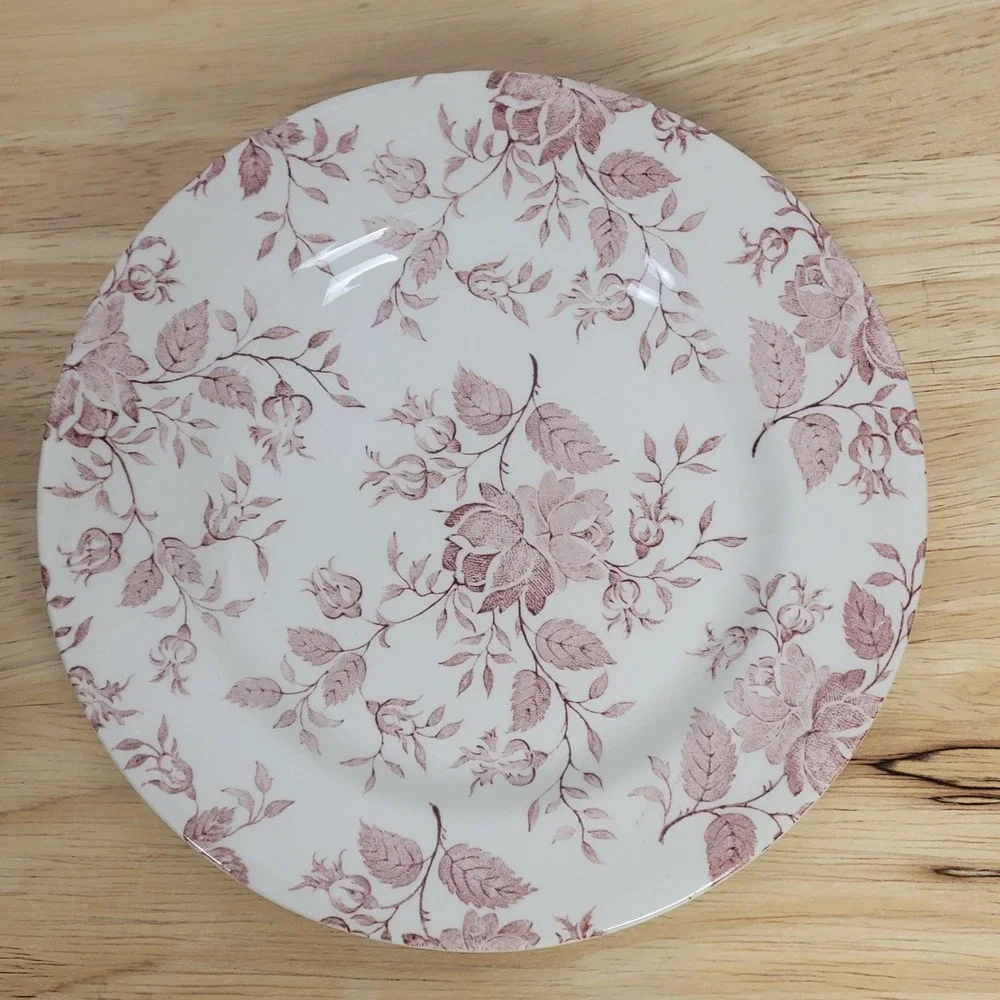 Vintage EIT England Ironstone Red Rose Calico Floral Plates Set of 4 Farmhouse